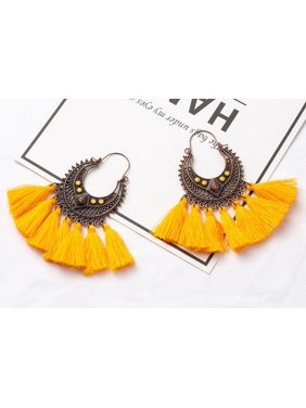 Ethnic Vintage Style Fringe Statement Yellow Tassel Earrings Charm Fashion Jewelry