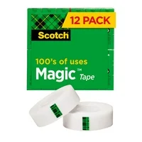 Scotch Magic Tape, 12 Rolls, Invisible Tape, Wrapping Tape, Engineered for repairing and mending numerous applications, 3/4 X 1000 inches, 1 inch core, Boxed (810K12)