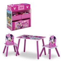 Disney Minnie Mouse 4-Piece Playroom Solution by Delta Children  Set Includes Table and 2 Chairs and 6-Bin Toy Organizer