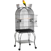 59" Yaheetech Large Rolling Metal Bird Cage w/ Open Playtop, Stand & Perch for Parrot, Cockatiel, Canary & Finch