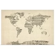 Great BIG Canvas | "World Map made up of Sheet Music" Art Print - 48x32