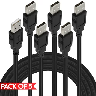 Cmple - [5 PACK] 3 Feet USB A to USB A Cord, USB 2.0 Male to Male Data Transfer Cable for External Hard Drive, Hard Drive Enclosures, Laptop, DVD Player, TV, USB Hub, Monitor, Camera, Set Up Box