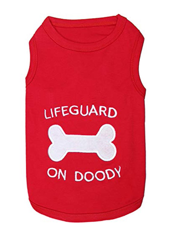 Parisian Pet Dog Cat Clothes Tee Shirts Lifeguard, Peace, Free Hugs, Captain, Who Saved Who, Size Matters, Tuxedo, Keep Calm, Mustache, Life's a Beach (Lifeguard on Doody, 3XL)