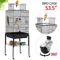 Topeakmart 53.5'' Play Top Bird Cage with Detachable Rolling Stand for Small Birds Parakeet Lovebirds Cockatiel Canary Black