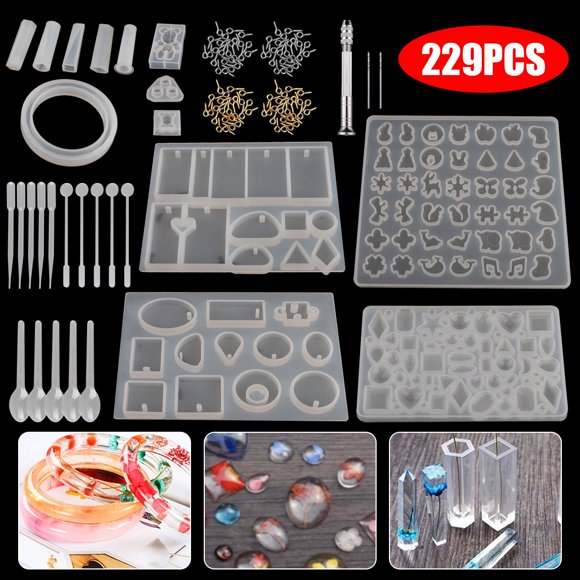 EEEkit Resin Molds, 229pcs Silicone Resin Casting Molds and Tools Kit for DIY Jewelry Resin Craft Making, Epoxy Resin Making Kit for Resin Casting Beginner