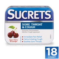 Sucrets Sore Throat & Cough Lozenges, Vapor Cherry Flavor, 18 Count