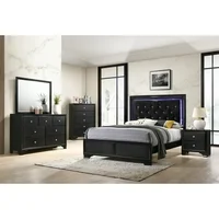 4pc Transitional Queen Bedroom Set Home Upholstered Button Tufted Headboard Bed Hardwood Furniture Set
