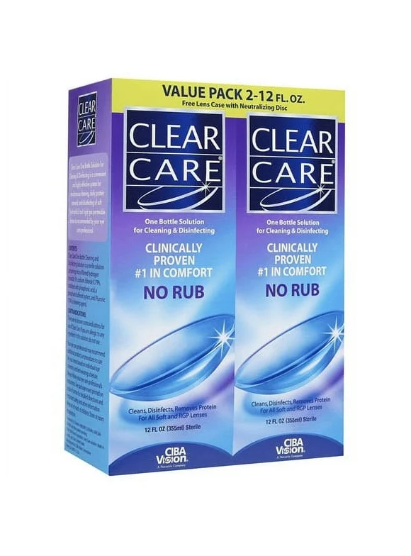 Ciba Vision Clear Care No Rub Cleaning And Disinfecting Solution, Value Pack - 12 Oz / Bottle, 2 / Pack, 3 Pack