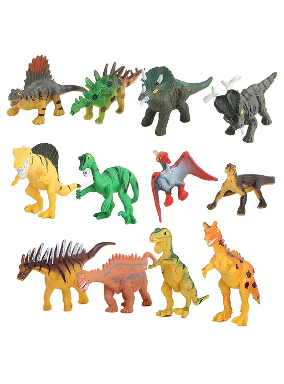 TureClos 12pcs Dinosaur Model Educational Plastic Simulated Dinosaur Toy Children Lifelike Biological Toy Gift