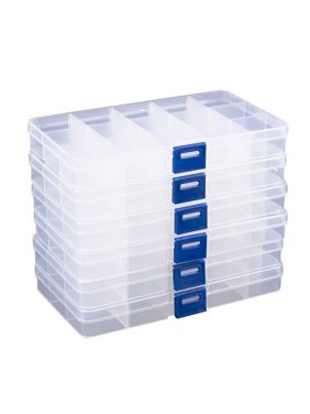 Clear Jewelry Box - 6-Pack Plastic Bead Storage Container, Earrings Storage Organizer with Adjustable Dividers, 15 Compartments Each, 6.7 x 0.8 x 4 inches