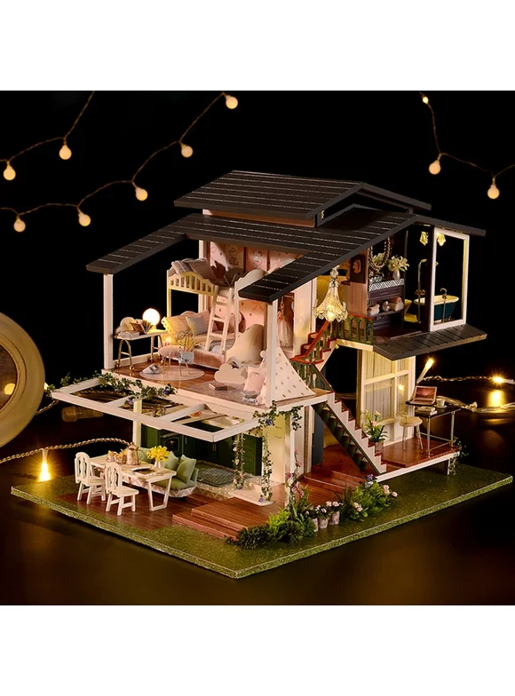OTVIAP Mini Dollhouse,DIY Dollhouse,DIY Dollhouse Miniature Romantic Wooden Garden Dollhouse Building 3D Furniture Gift