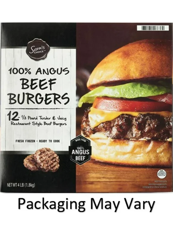 Sam's Choice 100% Angus Beef Burgers, 4 lb, 12 Count (Frozen)