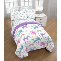 Trend Collector Unicorn Rainbow Twin Bed-in-a-Bag Bedding Set with Reversible Purple Comforter