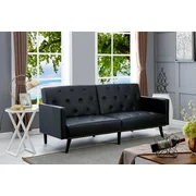 Futon Sofa Bed, Split Back Tufted Convertible Couch by Naomi Home-Color:Black,Fabric:Faux Leather
