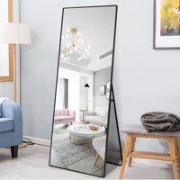 Neutype Full Length Mirror Floor Mirror with Standing Holder Hanging /Leaning Large Wall Mounted Mirror Horizontal/Vertical Bedroom Mirror Dressing Mirror Aluminum Alloy Thin Frame (Black, 59" x 20")