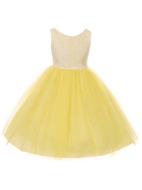 Little Girl Sleeveless Lace Bodice Illusion Tulle Easter Flower Girl Dress USA Yellow 2 KD 414 BNY Corner