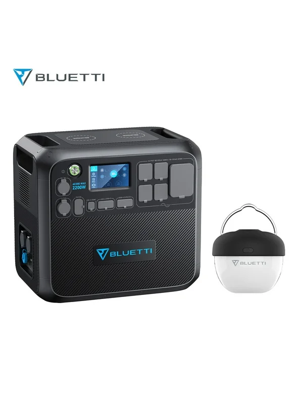 Bluetti Portable Power Station AC200MAX , 2048Wh Capacity Solar Generator,With BLUETTI Camping Lantern,2200W AC Output for Outdoor Camping, Home Use, Emergency