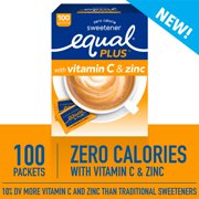 Equal PLUS with Vitamin C & Zinc, Zero Calorie Sweetener, 100 Packets