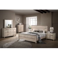 Roundhill Imerland Contemporary White Wash Finish Bedroom Set, Queen Bed, Dresser, Mirror, Nightstand, Chest