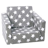 DELSIT Toddler Chair & Kids Sofa - European Made Children's 2 in 1 Flip Open Foam Single Sofa, Toddler Fold Out Chair, Kids Couch, Comfy Flip Out Lounge (Gray with Stars)
