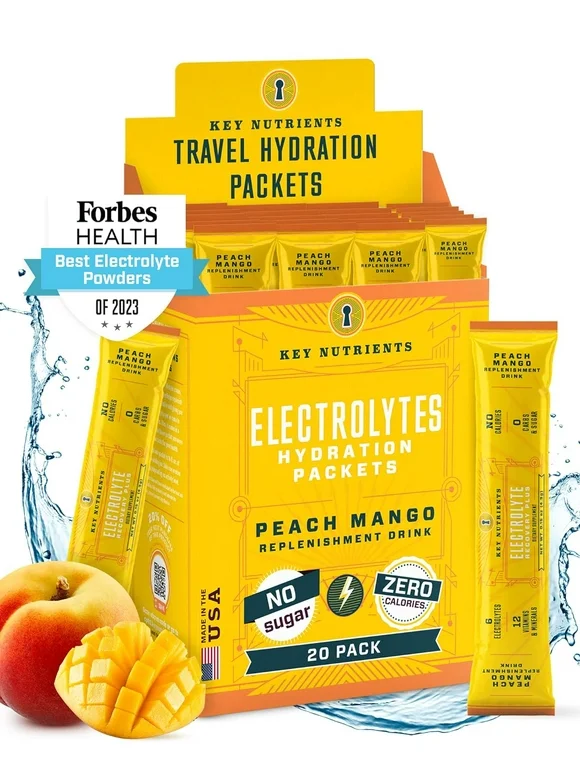 Key Nutrients - Electrolytes Powder - Electrolyte Drink Mix -Hydration Powder - Peach Mango, 20pack
