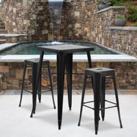 Flash Furniture 23.75'' Square Metal Indoor-Outdoor Bar Table Set with 2 Square Seat Backless Barstools, Multiple Colors