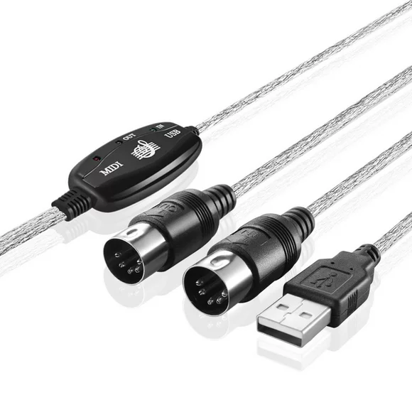 MIDI to USB Cable(6.6FT), USB to MIDI Cable Converter 2 in 1 PC to Synthesizer Music Studio Keyboard Interface Wire Plug Controller Adapter Cord 16 Channels, Supports Computer Laptop Windows and Mac