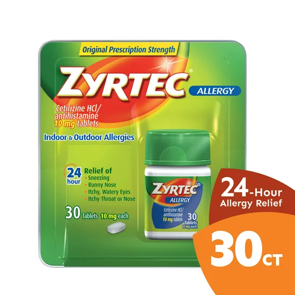 Zyrtec 24 Hour Allergy Relief Tablets with 10 mg Cetirizine HCl, 30 ct