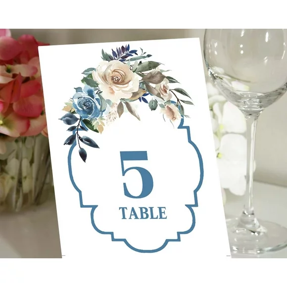 Darling Souvenir Double Sided Print Floral Table Numbers Calligraphy Wedding Reception Table Cards Decor-4" x 6" (1 to 12)