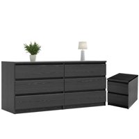 Home Square 2 Piece Bedroom Dresser and Night Stand with Drawers in Black Woodgrain