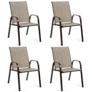 Gymax Set of 4 Patio Chairs Dining Chairs Garden Outdoor w/ Armrest Steel Frame