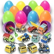 prextex prefilled easter eggs- Toy Filled Easter Eggs Filled with Pull-Back Construction Vehicles