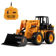 Vokodo RC Bulldozer 13.5" Full Function 1:24 Scale 2.4Ghz Construction Vehicle Toy Front Loader Tractor Truck Electric Remote Control Radio Digger Car Ready To Run Perfect Gift For Children Kids Boys