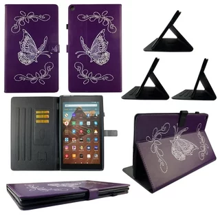 TPU Shell Case for All-New Amazon Fire HD 10 Tablet (2019 / 2017 (9th / 7th Gen) Purple Butterfly Slim PU Leather Folding Stand Cover with Auto Wake/Sleep for 10.1 Inch