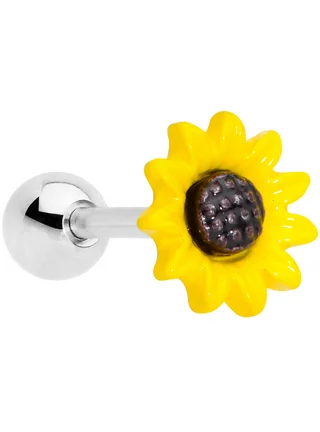 Body Candy 16G Womens 316L Stainless Steel Yellow Brown Sunflower Cartilage Earring Helix Tragus Jewelry 1/4"