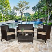 Gymax 4PCS Patio Rattan Outdoor Furniture Set w/ Cushioned Chair Loveseat Table