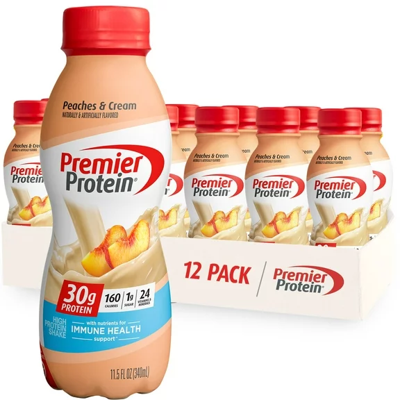 Premier Protein Shake, Peaches & Cream, 30g Protein, 11.5 fl oz, 12 Ct