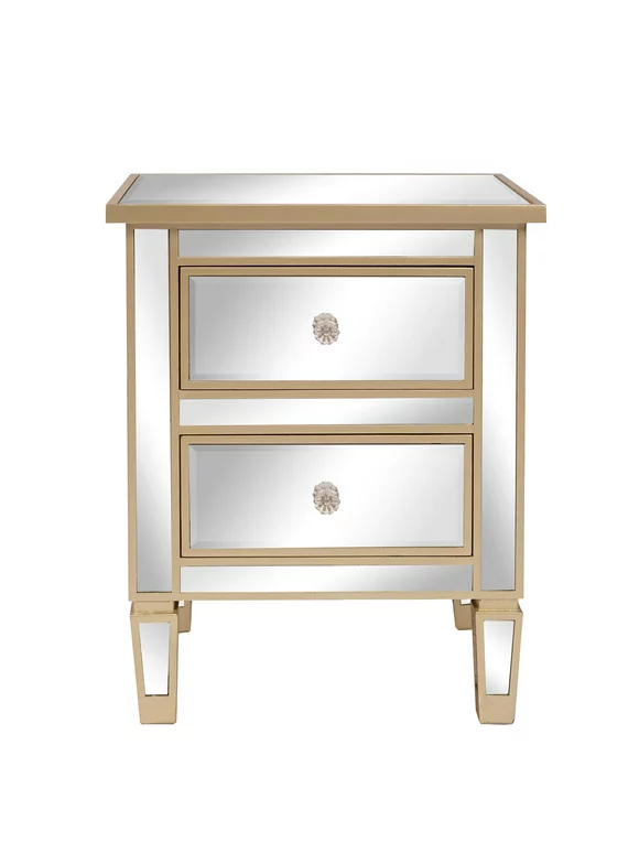 Winado Modern and Contemporary Mirrored Bedside Table,Mirror End Table With 2 Drawers,Glass Nightstand,Silver Rose
