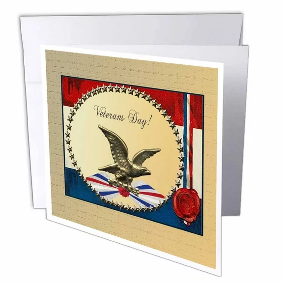 Veterans Day, Bronze Eagle with Gold Stars and Patriotic Banner 12 Greeting Cards with envelopes gc-192599-2