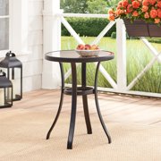 Mainstays Heritage Park 20" Round Glass Top Outdoor Patio Side Table, Black