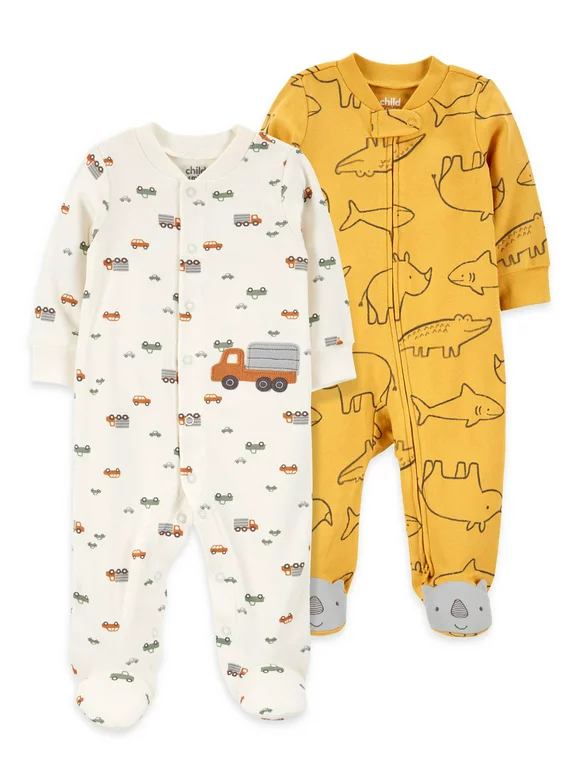 Carter's Child of Mine Newborn Baby Boys Interlock Sleep 'N Play Footed Pajamas, 2 Pack, Sizes Preemie-6/9 Months