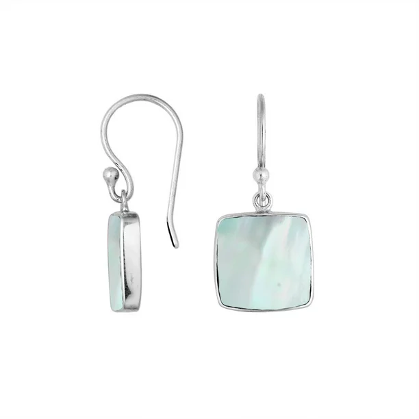 AE-6222-MOP Sterling Silver Square Shape Earring With Mother Of Pearl