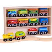 Pidoko Kids Wooden Train Set - 12 Pcs Engines Cars - Compatible with Thomas Train Set Tracks and Major Brands - Perfect Toy for Boys and Girls