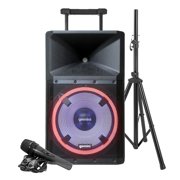 Gemini GSP-L2200PK Ultra-Powerful Bluetooth 2,200-Peak-Watt Speaker With Party Lights, Built-In Media Player, Microphone, And Stand