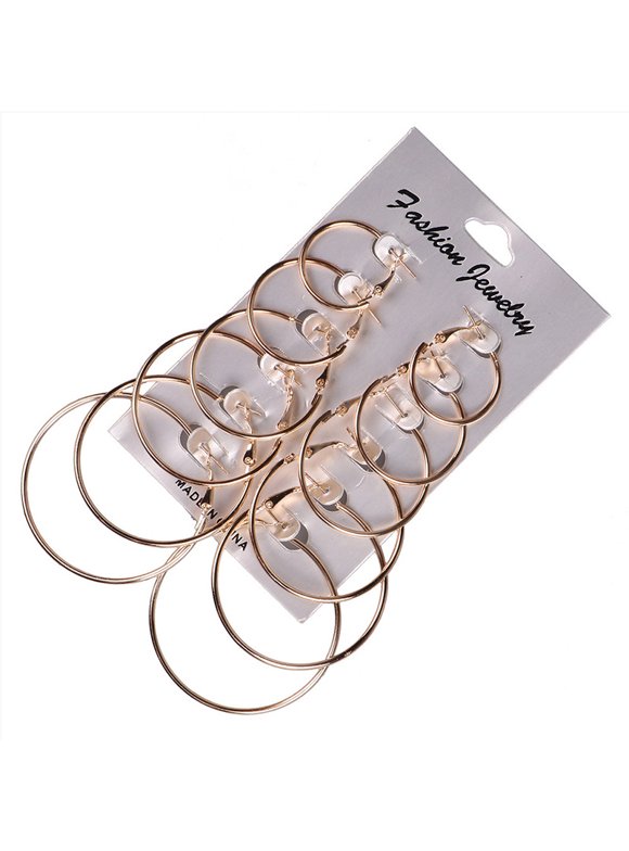 ZEDWELL Big Circle Hoop Earring Set Fashion Hiphop Gold&Silver Color Earrings For Cool Girl