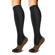 2 Pairs Copper Knee High Compression Socks For Men & Women-Best For Running,Athletic,Medical,Pregnancy and Travel -15-20mmHg(Black)