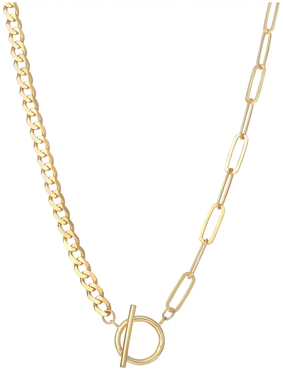 JS Jessica Simpson Womens Gold Plated Sterling Silver Clip/Curb Link Toggle Necklace