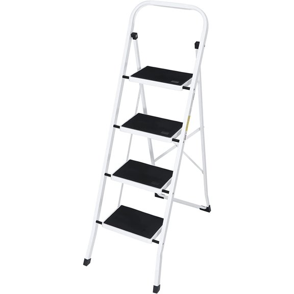 ZENSTYLE Folding 4-Step Ladder Anti-Slip Platform 330 lbs Capacity Portable Steel Frame