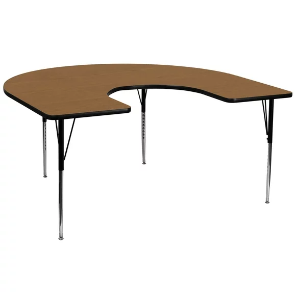 Flash Furniture Wren 60''W x 66''L Horseshoe Oak Thermal Laminate Activity Table - Standard Height Adjustable Legs