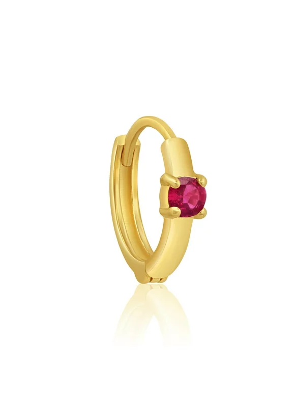 14k Yellow Gold Natural Ruby Single Small Huggie Hoop Earrings with Hidden Clip Closure